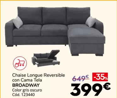 Broadway - Chaise Longue Reversible Con Cama Tela