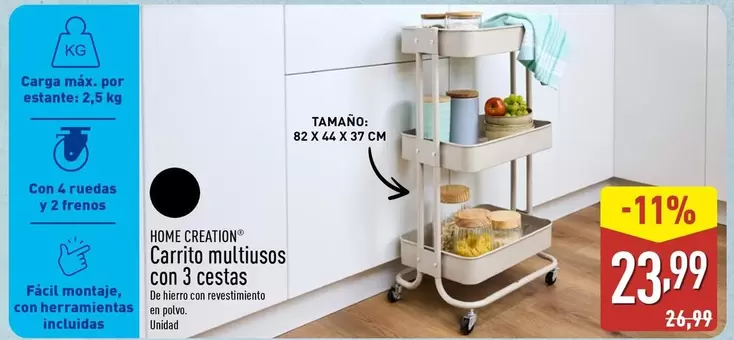 Home Creation - Carrito Multiusos Con 3 Cestas