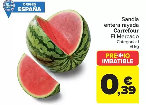 Carrefour El Mercado - Sandía Entera Rayada 