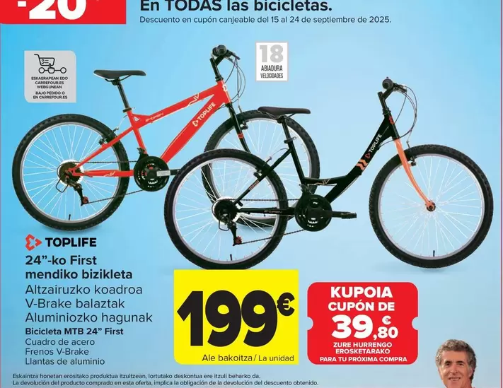 Toplife - Bicicleta MTB 24" First
