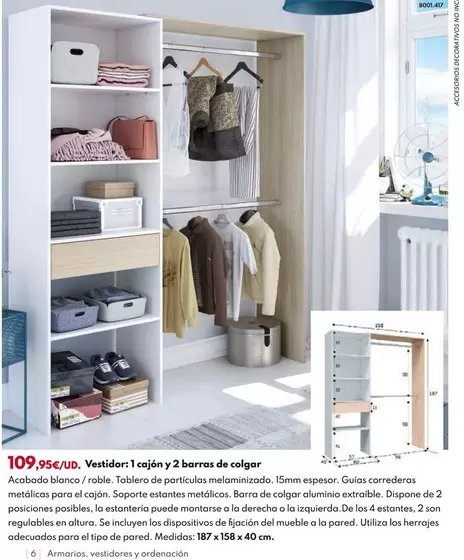 Vestidor : 1 Cajon Y 2 Barras De Colgar