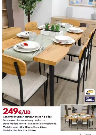 Conjunto Munich Negro: Mesa + 6 Sillas