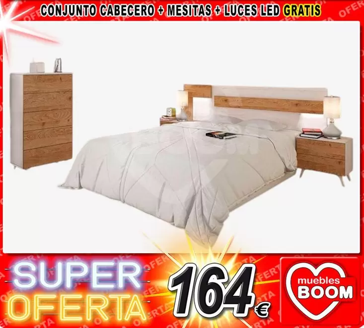Conjunto Cabecero + Mesitas + Luces Led Gratis
