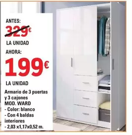 ward - Armario De 3 Puertas Y 3 Cajones
