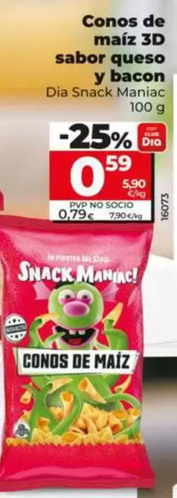 Dia Snack Maniac - Conos De Maíz 3d Sabor Queso Y Bacon 100 G