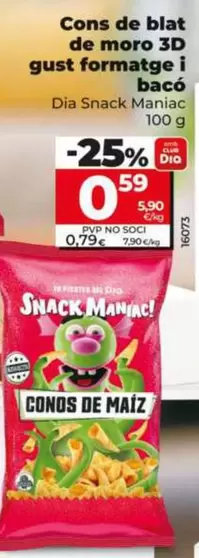 Dia Snack Maniac - Conos De Maíz 3d Sabor Queso Y Bacon 100 G