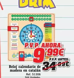 DRIM - Reloj Calendario De Madera En Catalán