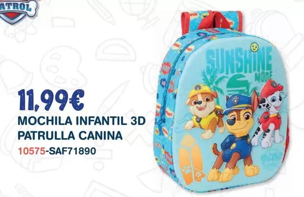 Mochila Infantil 3D Patrulla Canina