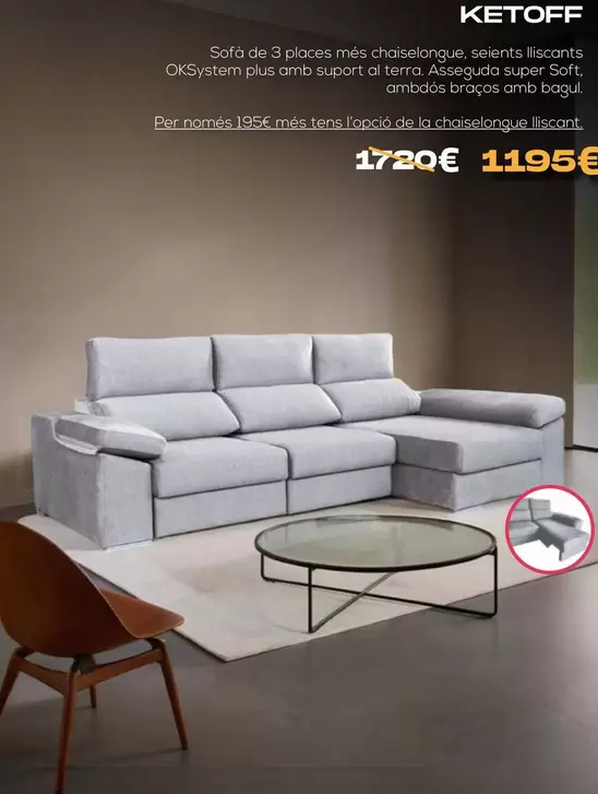 Ketoff -  Sofá De 3 Places Més Chaiselongue