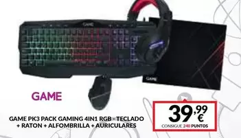 Game - Teclado + Ratón + Alfombrilla + Auriculares
