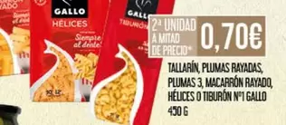 Gallo - Tallarin Plumas Rayadas, Plumas 3 Macarrón Rayado, Hèlices O Tiburon N° 1