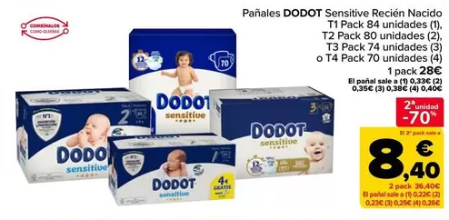 Dodot - Pañales Sensitive Recíen Nacido T1,T2,T3 O T4