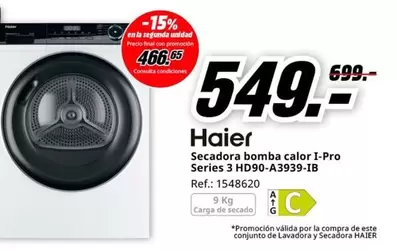 Haier - Secadora Bomba Calor I-pro Series 3 H990-a3939-ib