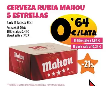 Mahou - Cerveza Rubia 5 Estrellas