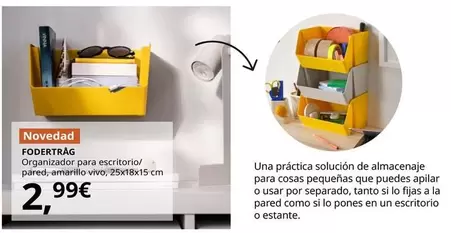 Fodertrag - Organizador Para Escritorio/Pared, Amarillo Vivo, 25x18x15 Cm