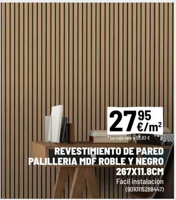 Revestimiento De Pared Palillería MDF Roble Y Negro