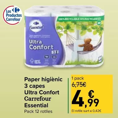 carrefour - paper higienic 3 capes ultra confort essential