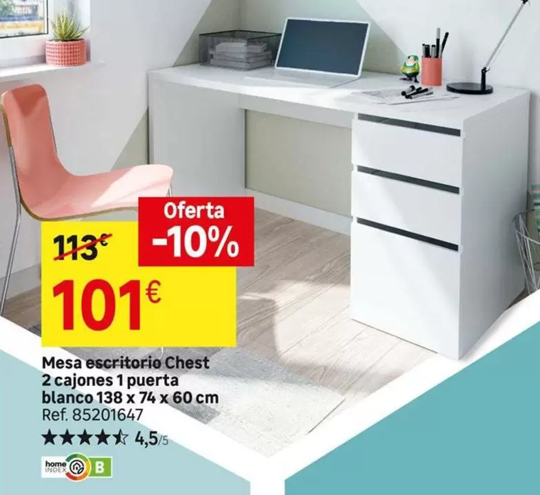 Mesa Escritorio Chest 2 Cajones 1 Puerta Blanco