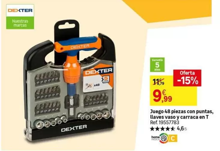 Dexter - Juego 48 Piezas Con Puntas, Llaves Vaso Y Carraca En T