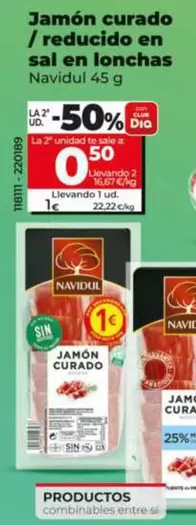Navidul  - Jamón Curado/ Reducido En Sal En Lonchas 45 G
