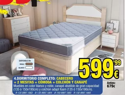 Blanco - Dormitorio Completo: Cabecero + 2 Mesitas + Conoada + Colchón Y Canape