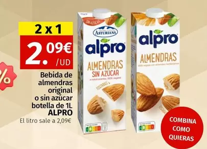 Alpro - Bebida De Almendras Original O Sin Azucar Botella De 1L