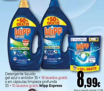 Wipp - Detergente Líquido Gel Azul O Antiolor 35 + 18 Lavados Gratis O En Capsulas Limpieza Profunda