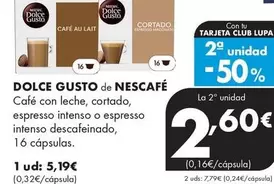 Dolce Gusto - Cafe Con Leche, Cortado, Espresso Intenso O Espresso Intenso Descafeinado, 16 Cápsulas 