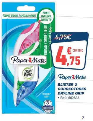 Paper Mate - Blister 3 Correctores Dryline Grip