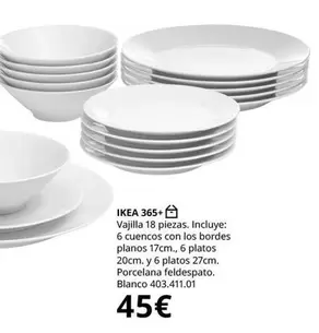 Ikea -  365+ Vajilla 18 Piezas