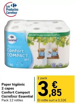 Carrefour Essential - Paper Higienic 2 Capes Confort Compact 