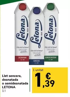 Letona - Llet Sencera, Desnatada O Semidesnatada
