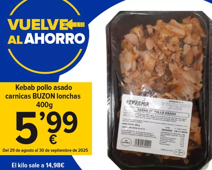 Kebab Pollo Asado Carnicas Buzon Lonchas