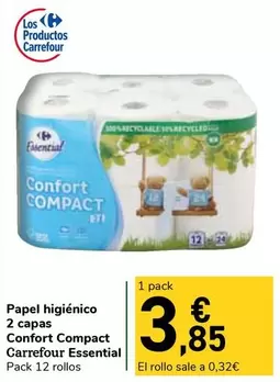 Carrefour - Papel Higiénico 2 Capas Confort Compact Essential