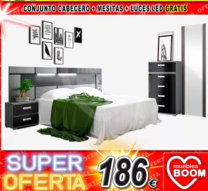 Conjunto Cabecero + Mesitas + Luces Led Gratis