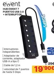 Ewent - Hub Ewen 7 Puerto Usb 3.0 + Interruptor