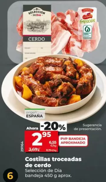Seleccion De Dia - Costillas Troceadas De Cerdo Bandeja 450 G Aprox.