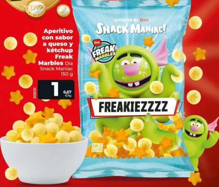 Dia Snack Maniac - Aperitivo Con Sabor A Queso Y Kétchup Freak Marbles 150 G