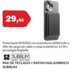 Intenso - Powerbank Con Una Batería 10000 mAh Y 20w De Carga Con Cable Y Carga Inalámbrica 15 Wy Tecnología MagSafe.