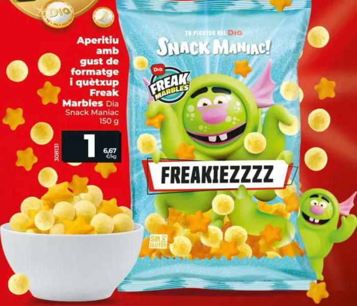 Dia Snack Maniac - Aperitivo Con Sabor A Queso Y Kétchup Freak Marbles 150 G