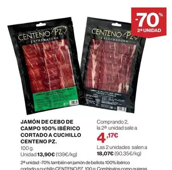  Centeno Pz - Jamón De Cebo De Campo 100% Ibérico Cortado A Cuchillo