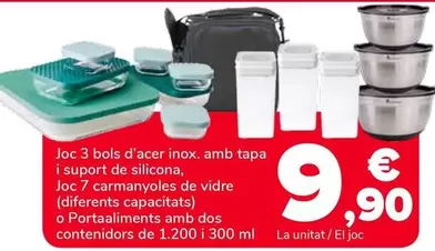 Joc 3 Bols D'acer Inox Amb Tapa I Suport De Silicona