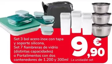 Set 3 Bol Acero Inox Con Tapa Y Soporte Silicona, Set 7 Fiambreras De Vidrio O Portalimentos Con Dos Contenedores
