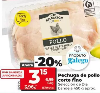 Selección De Dia - Pechuga De Pollo Corte Fino Bandeja 450 G Aprox.
