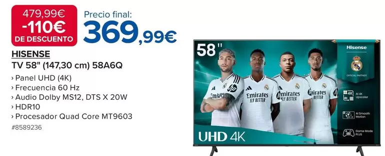 Hisense - Tv 58" 49730 Cm 58A6Q