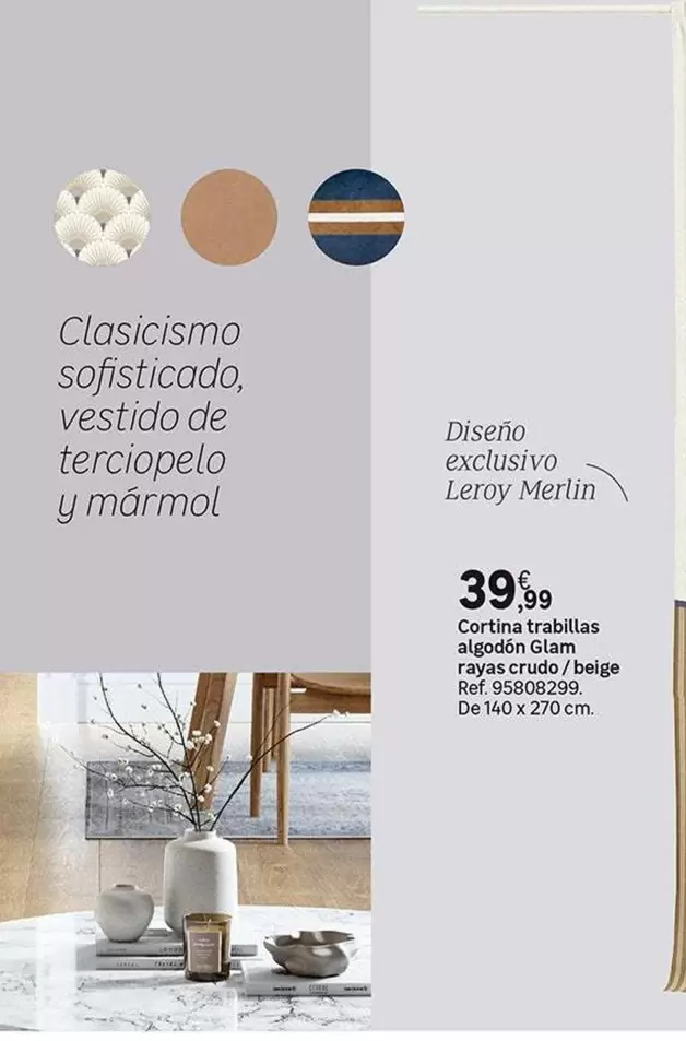 Leroy Merlin - Cortina Trabillas Algodon Glam Rayas Crudo/Beige