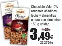 Valor - Chocolate 0% Azucares Anadidos Leche Y Almendras O Puro Con Almendras 