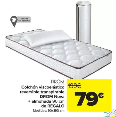 Drom - Colchón Viscoelastico Reversible Transpirable DROM Nova + Almohada 90 Cm De REGALO