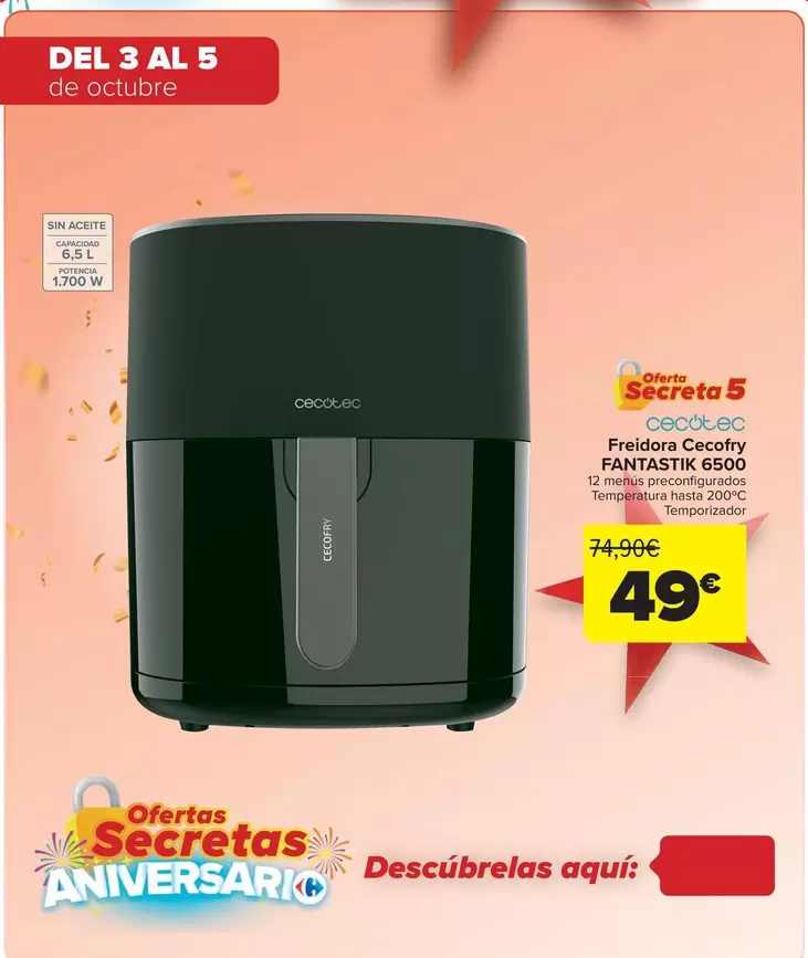 Cecotec - Freidora Cecofry Fantastik 6500