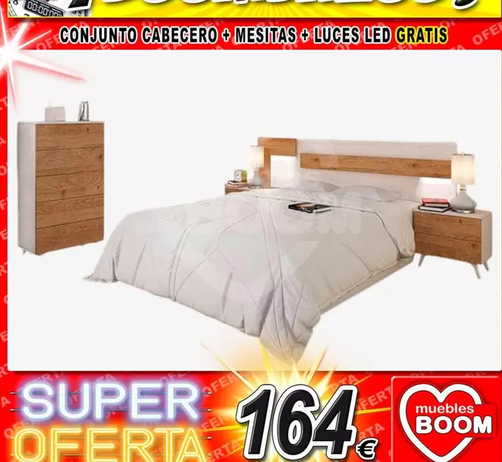 Conjunto Cabecero + Mesitas + Luces Led Gratis